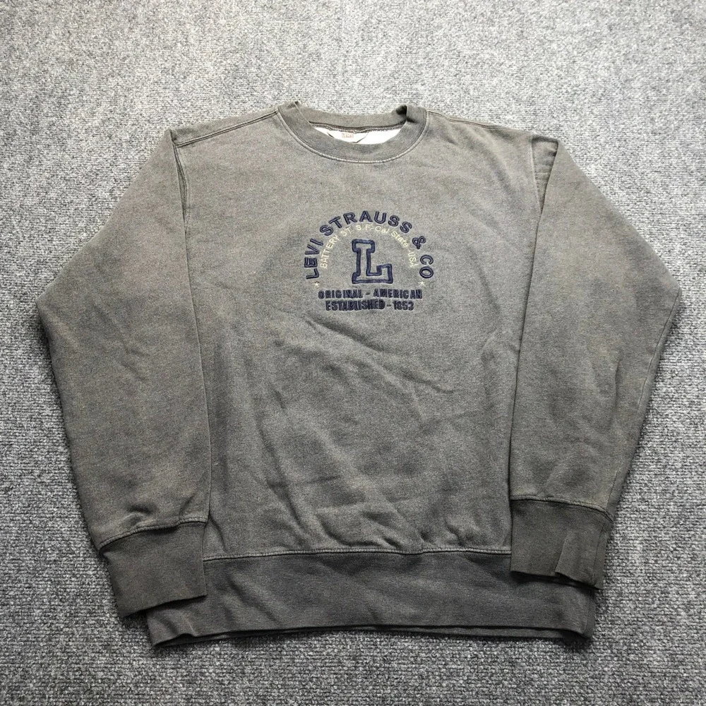 Levis Dry Goods Mens Large Grey Embroidered Logo Crewneck Sweatshirt 5773